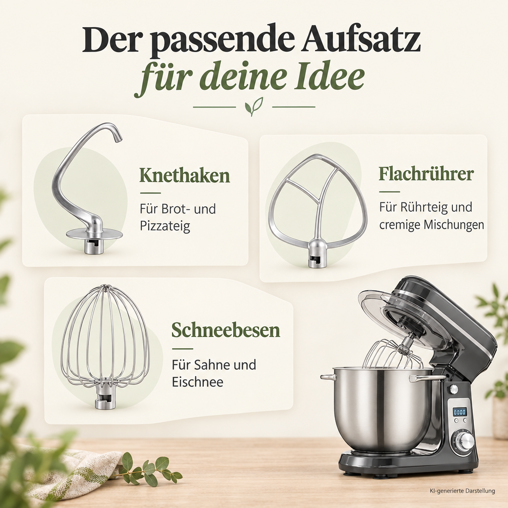Neue deutsche Übersicht zu Knethaken, Flachrührer und Schneebesen