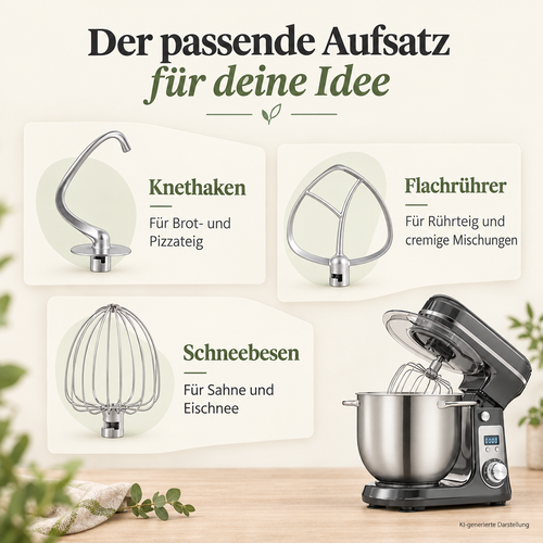 Neue deutsche Übersicht zu Knethaken, Flachrührer und Schneebesen